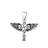 Cross & Wings Charm Pendant Oxidized 925 Sterling Silver