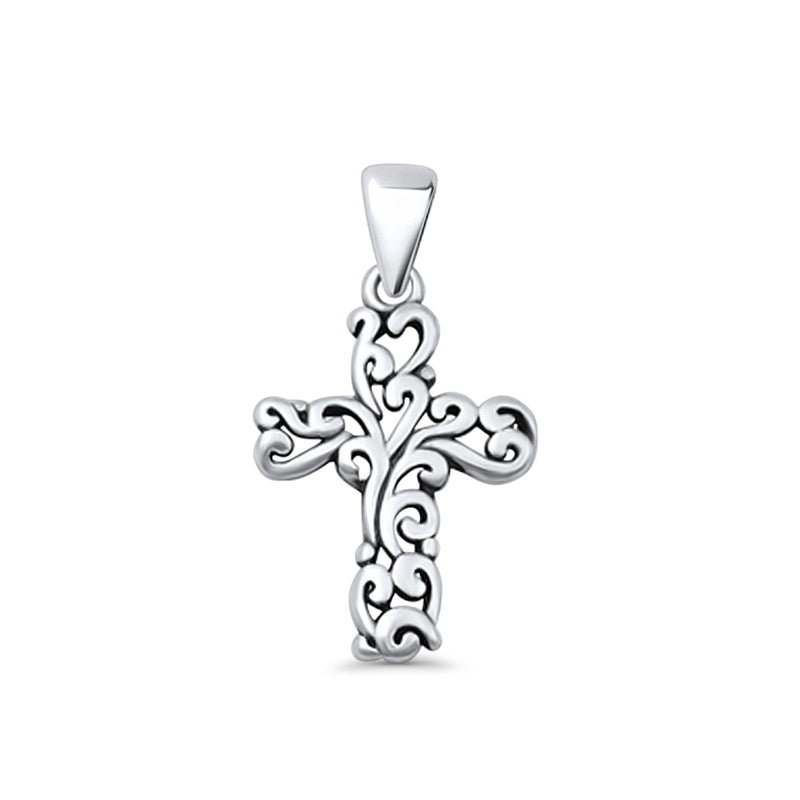  Floral Cross Filigree Charm Pendant Necklace