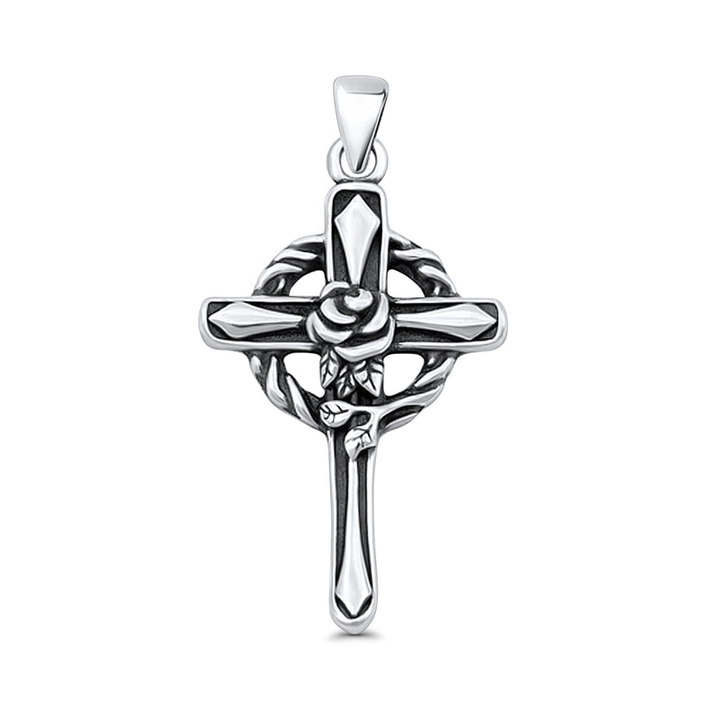 Cross & Rose Flower Pendant Necklace