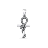 Cross & Snake Pendant Oxidized 925 Sterling Silver