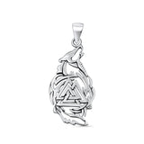 Valknut & Wolf Pendant Oxidized 925 Sterling Silver