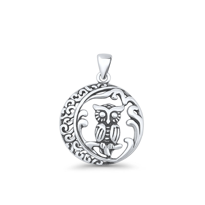 Filigree Owl & Moon Pendant Necklace