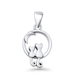 Cat & Moon Pendant Oxidized 925 Sterling Silver