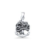 Anchor & Snake Pendant Oxidized 925 Sterling Silver