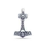 Viking Mjolnir Skull Pendant Oxidized 925 Sterling Silver