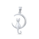 Crescent Moon Cat Pendant Oxidized 925 Sterling Silver
