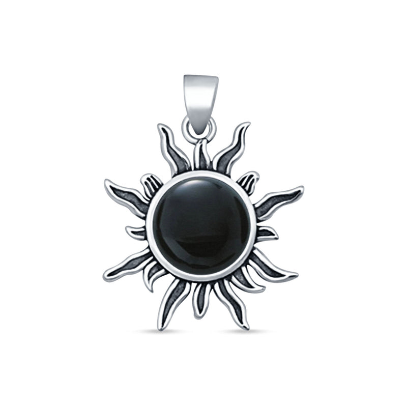 Round Black Onyx Sun Pendant Necklace