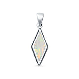 Diamond Shape Lab Opal Oxidized Pendant Necklace