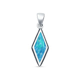 Diamond Shape Lab Opal Oxidized Pendant Necklace