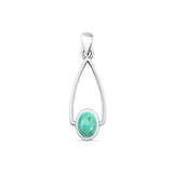 Oval Turquoise Drop Dangle Pendant Oxidized 925 Sterling Silver