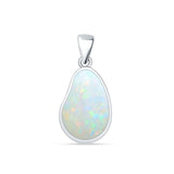 Pear Lab Created White Opal Solitaire Pendant 925 Sterling Silver
