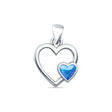 Heart Lab Created Blue Opal Oxidized Promise Filigree Pendant 925 Sterling Silver