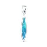 Marquise Lab Created Blue Opal Oxidized Oblong Pendant 925 Sterling Silver