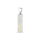 Rectangle Lab Created White Opal Oxidized Solitaire Pendant 925 Sterling Silver