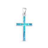 Lab Created Blue Opal Cross Pendant 925 Sterling Silver