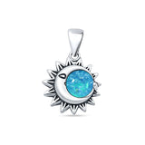Lab Created Blue Opal Moon & Sun Pendant 925 Sterling Silver