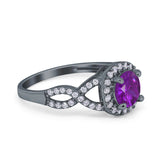 Round Halo Cubic Zirconia Infinity Twisted Ring 925 Sterling Silver
