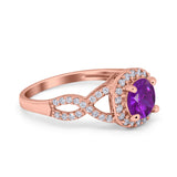 Round Halo Cubic Zirconia Infinity Twisted Ring 925 Sterling Silver