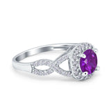 Round Halo Cubic Zirconia Infinity Twisted Ring 925 Sterling Silver