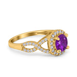 Round Halo Cubic Zirconia Infinity Twisted Ring 925 Sterling Silver