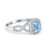 Round Halo Cubic Zirconia Infinity Twisted Ring 925 Sterling Silver