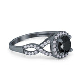 Round Halo Cubic Zirconia Infinity Twisted Ring 925 Sterling Silver