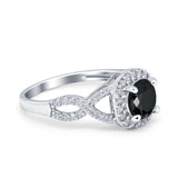 Round Halo Cubic Zirconia Infinity Twisted Ring 925 Sterling Silver