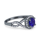 Round Halo Cubic Zirconia Infinity Twisted Ring 925 Sterling Silver