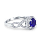 Round Halo Cubic Zirconia Infinity Twisted Ring 925 Sterling Silver