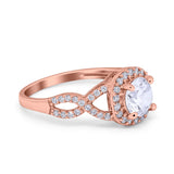 Round Halo Cubic Zirconia Infinity Twisted Ring 925 Sterling Silver