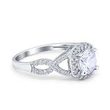 Round Halo Cubic Zirconia Infinity Twisted Ring 925 Sterling Silver