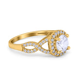 Round Halo Cubic Zirconia Infinity Twisted Ring 925 Sterling Silver