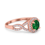 Round Halo Cubic Zirconia Infinity Twisted Ring 925 Sterling Silver