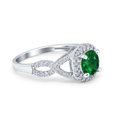 Round Halo Cubic Zirconia Infinity Twisted Ring 925 Sterling Silver