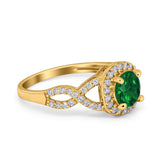 Round Halo Cubic Zirconia Infinity Twisted Ring 925 Sterling Silver