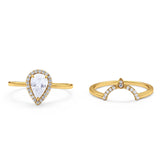 Two Piece Pear Teardrop Natural Stone Ring