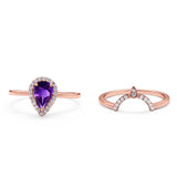 Two Piece Pear Teardrop Natural Stone Ring