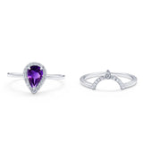 Two Piece Pear Teardrop Natural Stone Ring