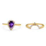 Two Piece Pear Teardrop Natural Stone Ring