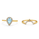 Two Piece Pear Teardrop Natural Stone Ring