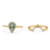 Two Piece Pear Teardrop Natural Stone Ring