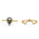 Two Piece Pear Teardrop Natural Stone Ring