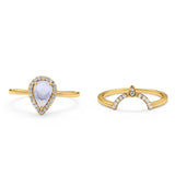 Two Piece Pear Teardrop Natural Stone Ring
