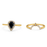 Two Piece Pear Teardrop Natural Stone Ring
