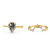 Two Piece Pear Teardrop Natural Stone Ring