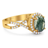 Art Deco Oval Natural Stone Twisted Ring