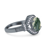 Art Deco Oval Natural Stone Halo Ring