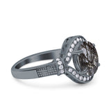 Art Deco Oval Natural Stone Halo Ring