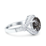 Art Deco Oval Natural Stone Halo Ring