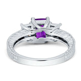 Three Stone Round & Emerald Cut CZ Gold Ring